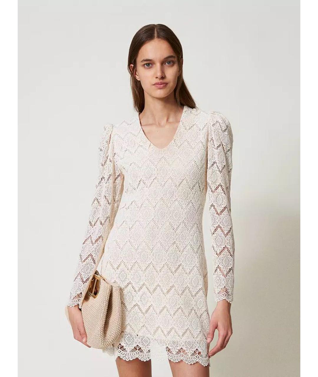 TWIN-SET Бежевое хлопковое повседневное платье, фото 2