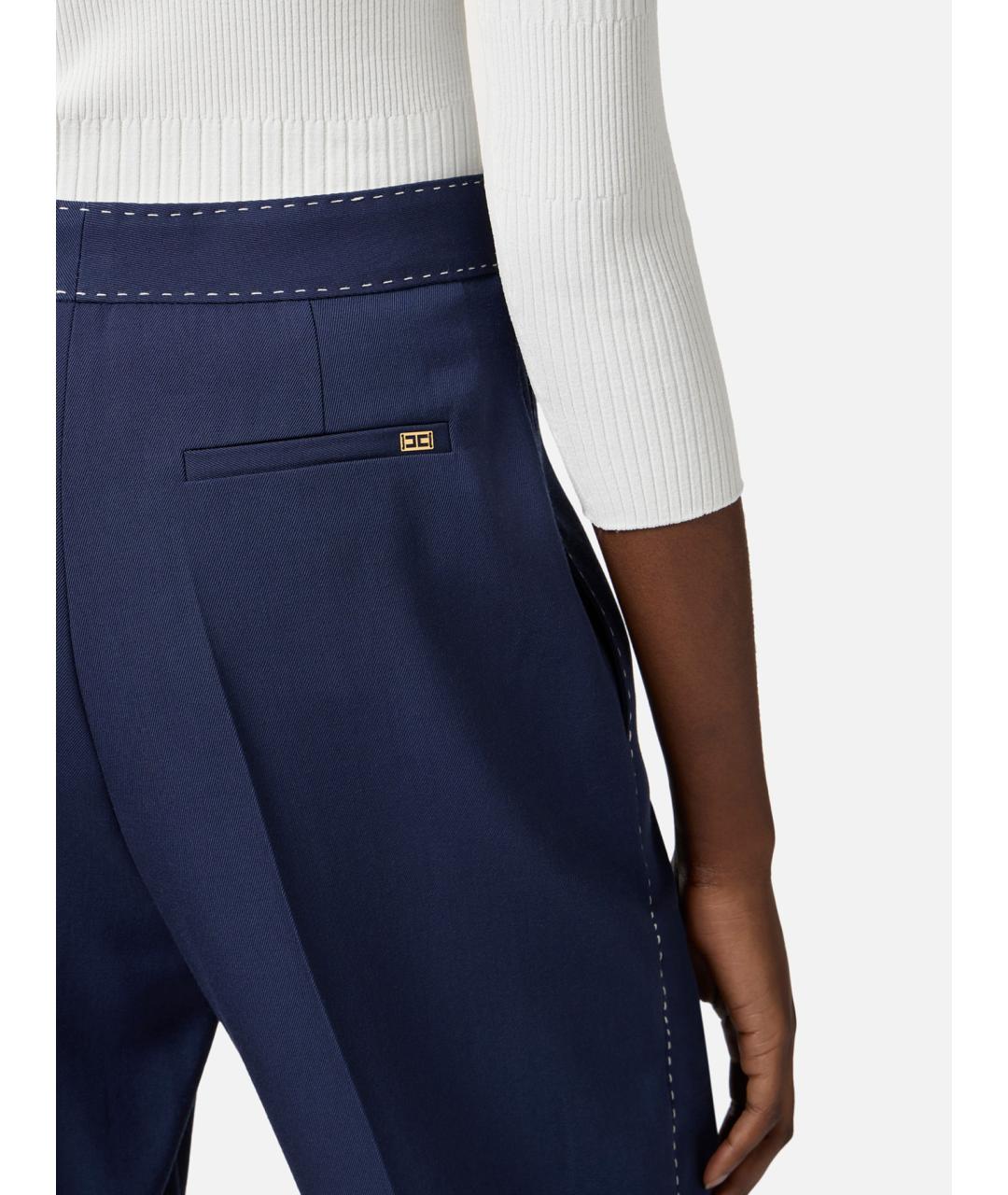 ELISABETTA FRANCHI Синие шерстяные прямые брюки, фото 4