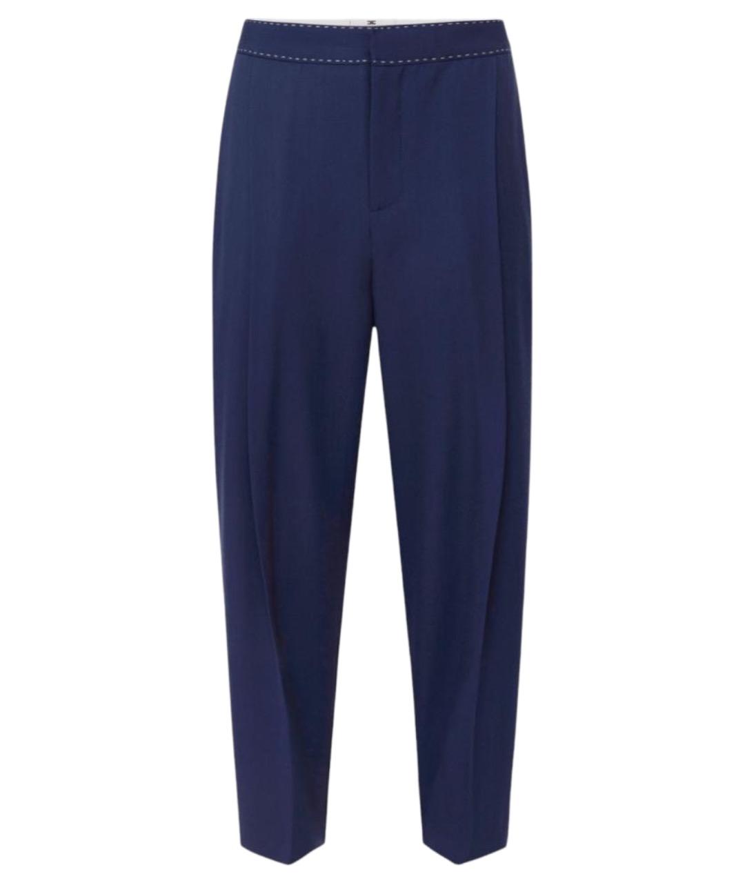 ELISABETTA FRANCHI Синие шерстяные прямые брюки, фото 1
