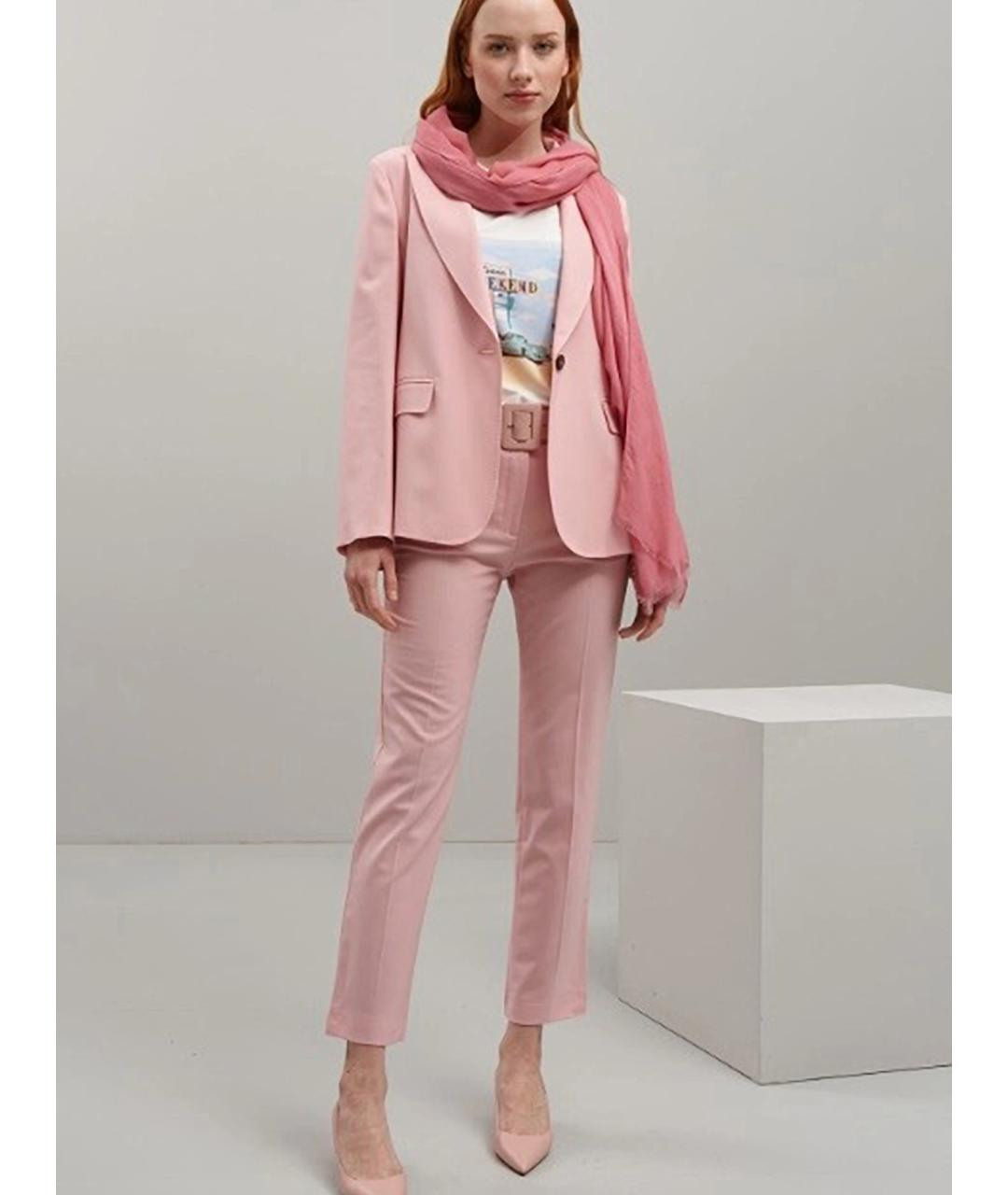 WEEKEND MAX MARA Розовые шерстяные прямые брюки, фото 3