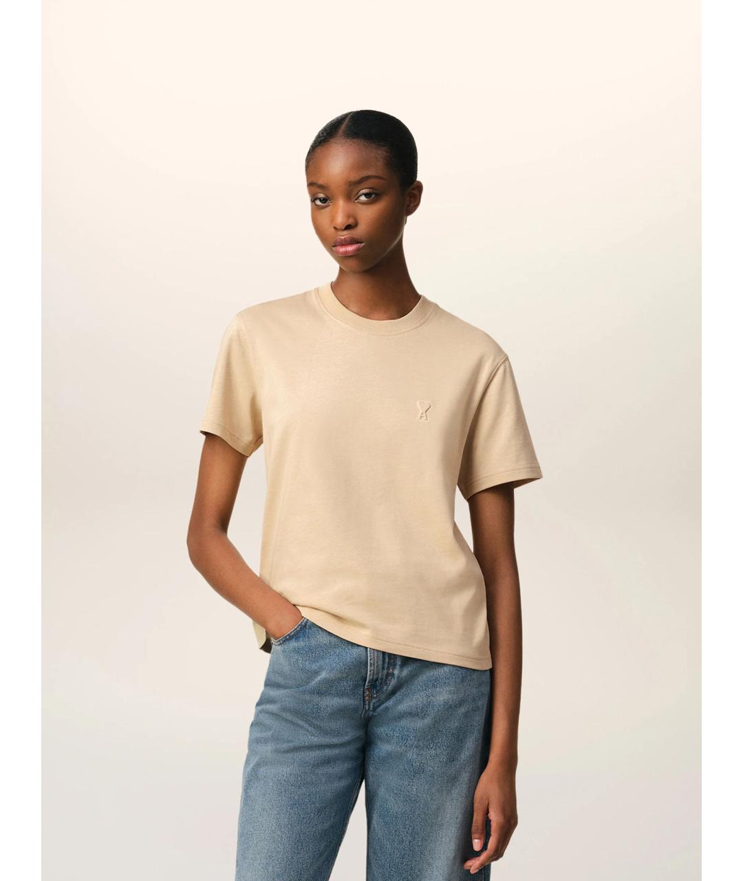 Ami Paris Бежевая хлопковая футболка, фото 2