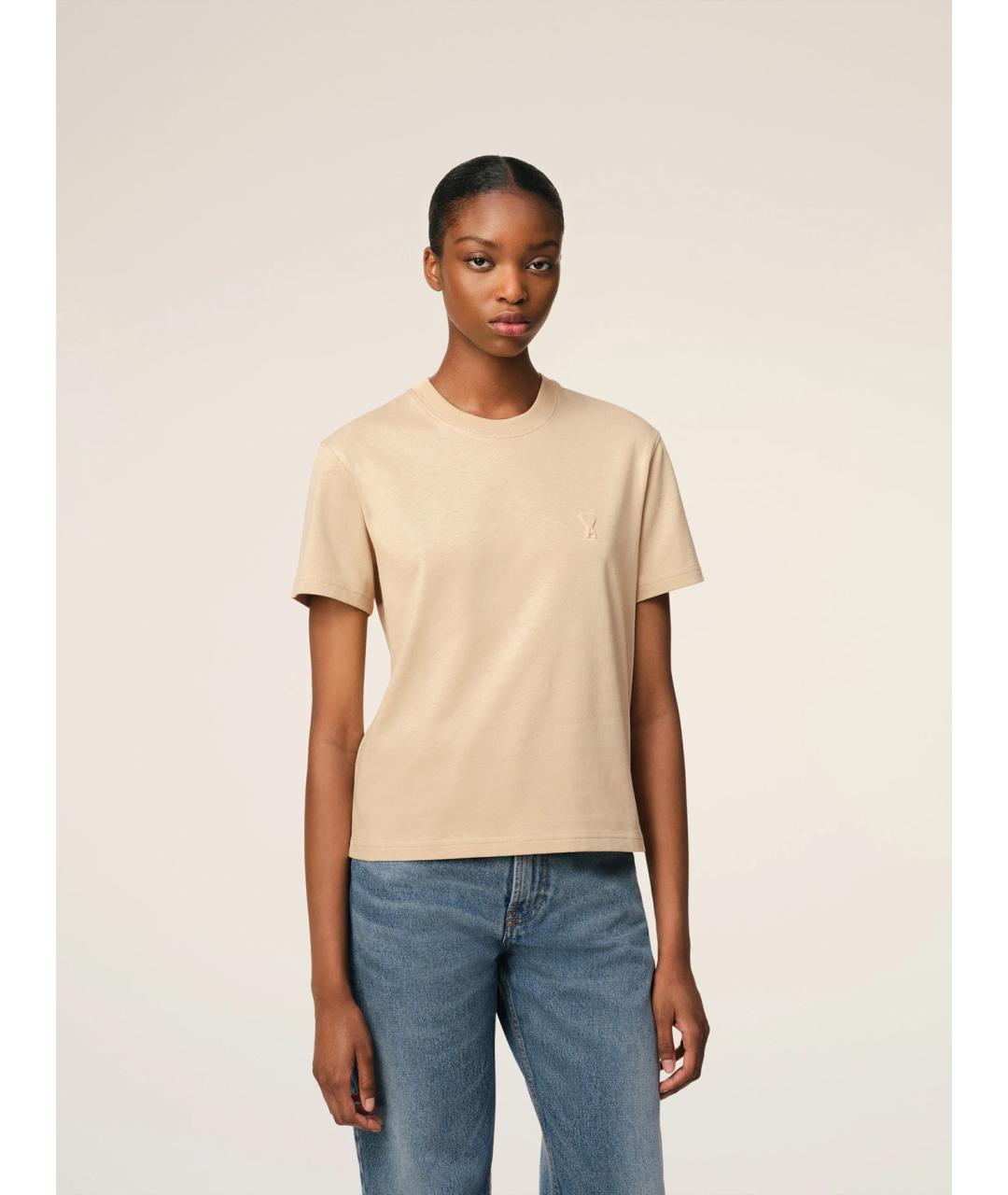 Ami Paris Бежевая хлопковая футболка, фото 3