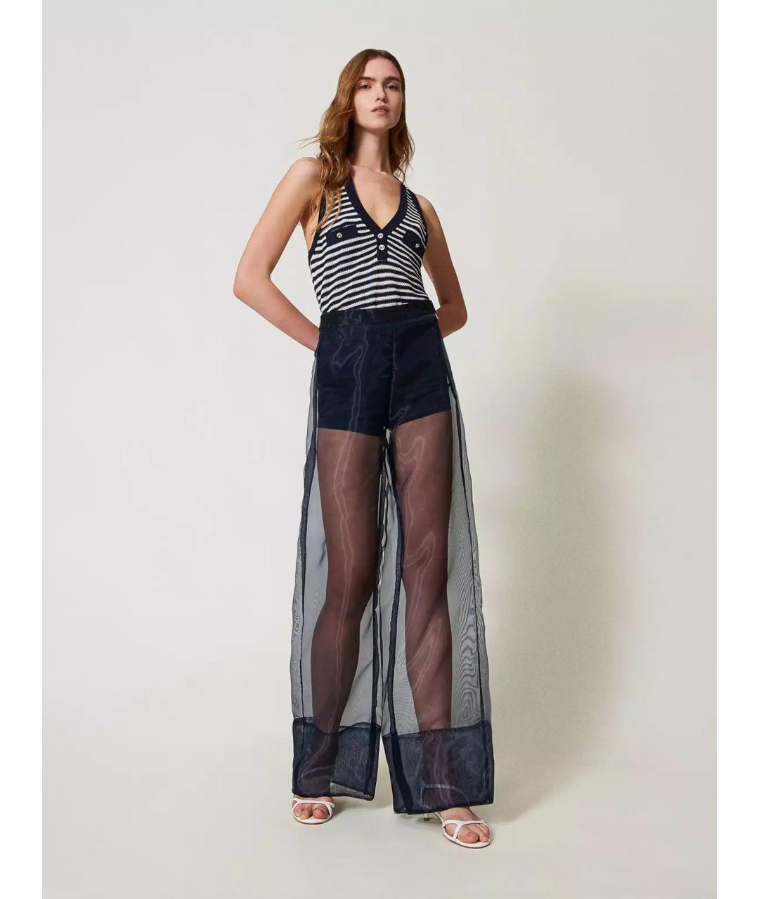 TWIN-SET Синие полиэстеровые брюки широкие, фото 2