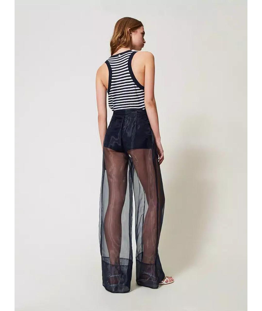 TWIN-SET Синие полиэстеровые брюки широкие, фото 4