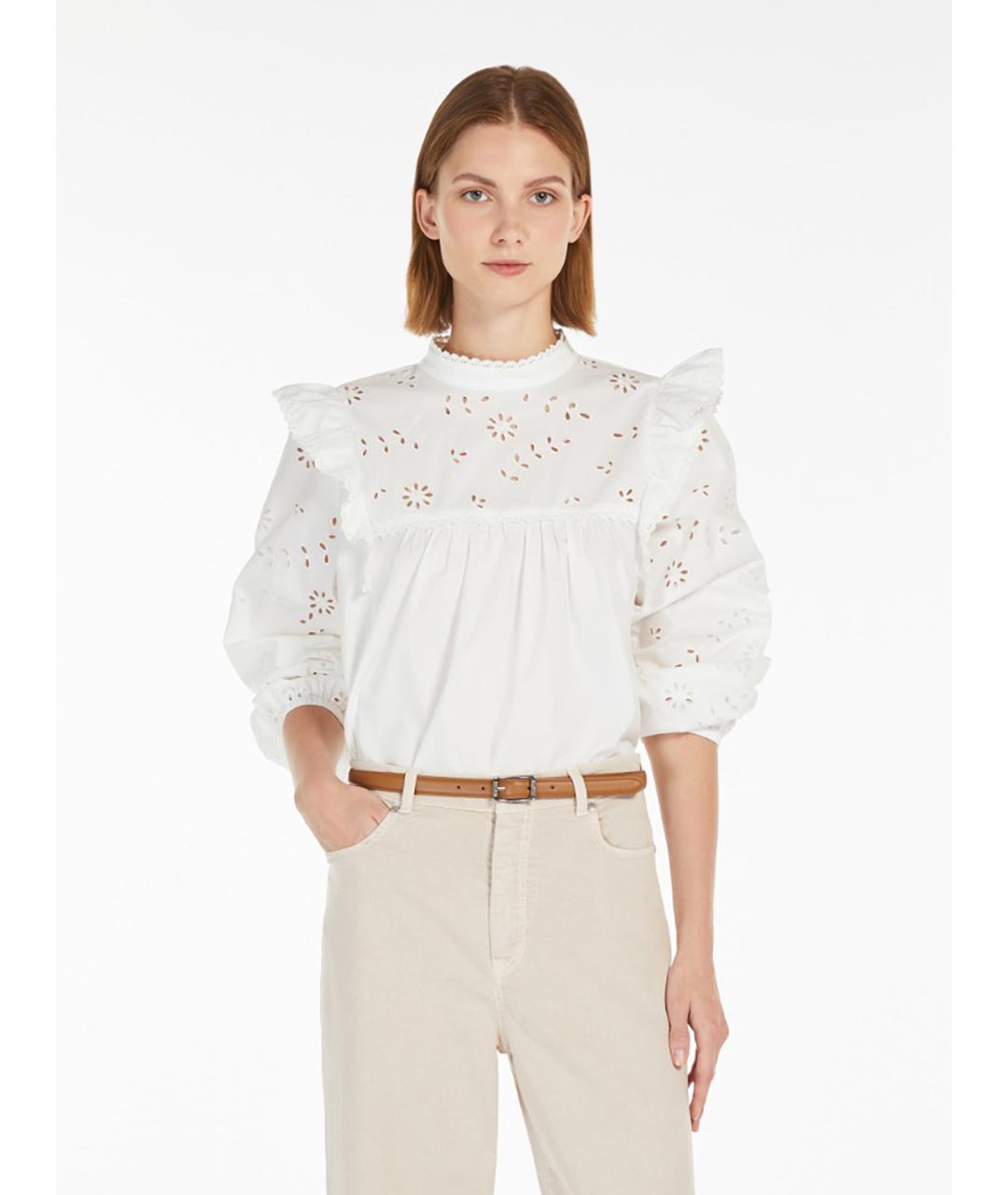 WEEKEND MAX MARA Белая хлопковая блузы, фото 2