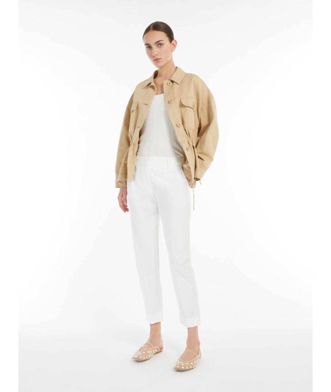 WEEKEND MAX MARA Белые хлопковые прямые брюки, фото 4