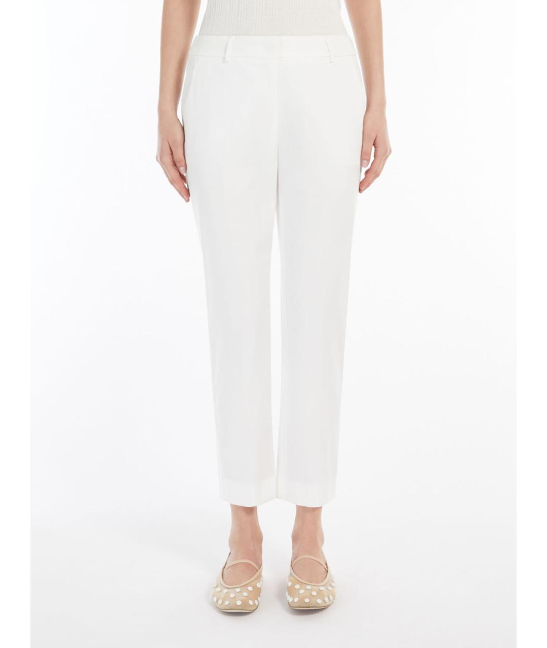 WEEKEND MAX MARA Белые хлопковые прямые брюки, фото 2