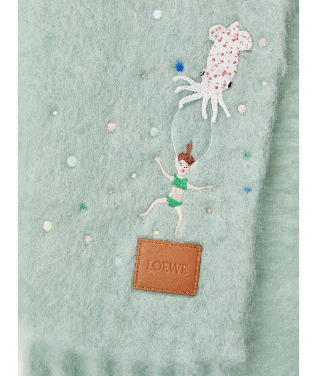 LOEWE Бирюзовый шерстяной шарф, фото 3