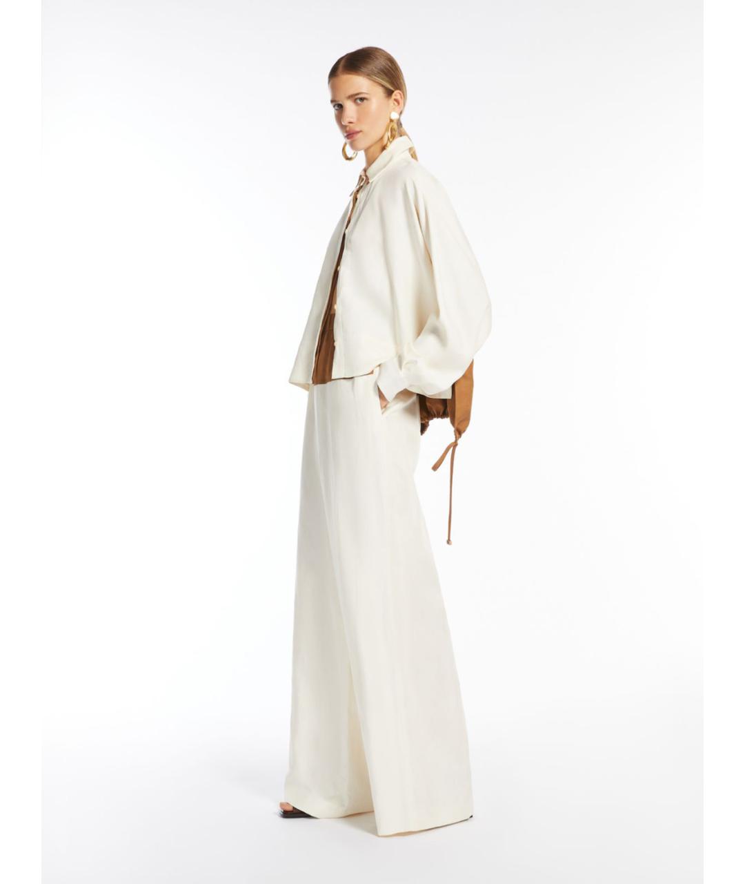 MAX MARA Белые шерстяные брюки широкие, фото 3