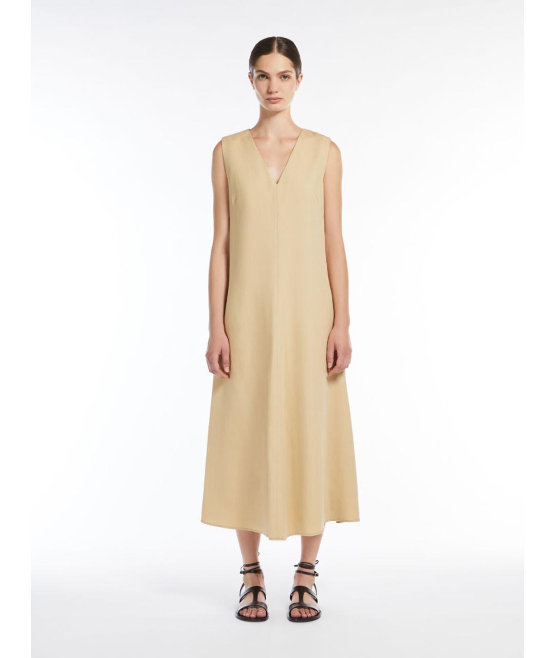 WEEKEND MAX MARA Бежевое вискозное повседневное платье, фото 4