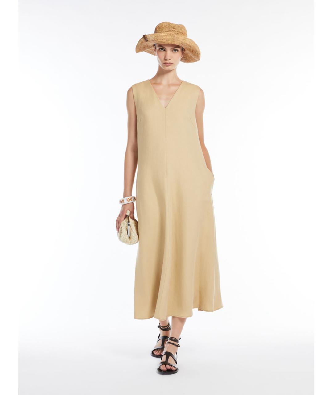 WEEKEND MAX MARA Бежевое вискозное повседневное платье, фото 2