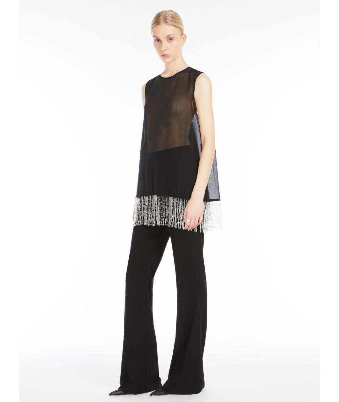 SPORTMAX Черные шелковые прямые брюки, фото 2