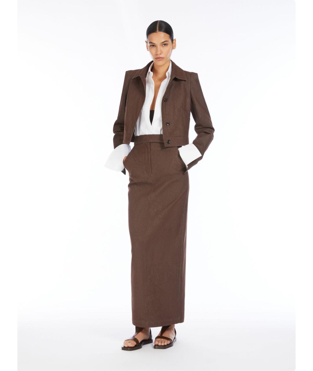 MAX MARA Коричневая хлопковая юбка макси, фото 3