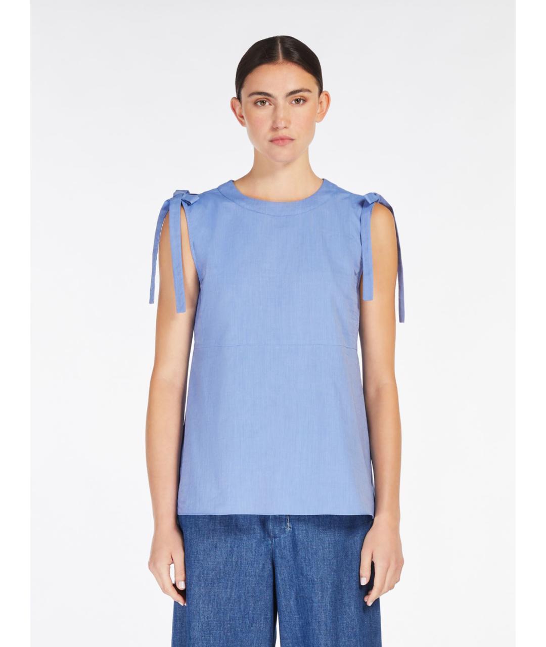 'S MAX MARA Голубая хлопковая футболка, фото 4