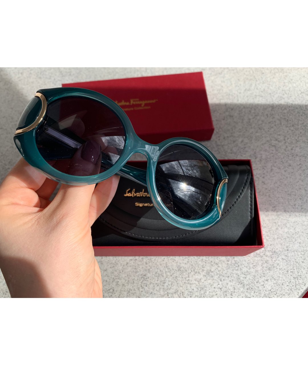 SALVATORE FERRAGAMO Бирюзовые пластиковые солнцезащитные очки, фото 2