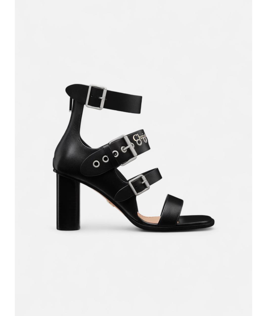 CHRISTIAN DIOR Черные кожаные босоножки, фото 4