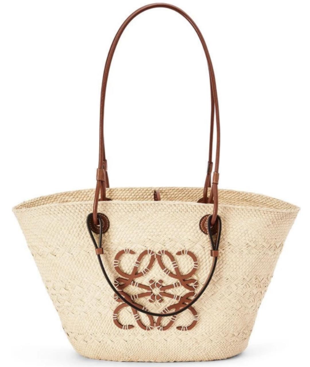 LOEWE Бежевая пелетеная сумка тоут, фото 5