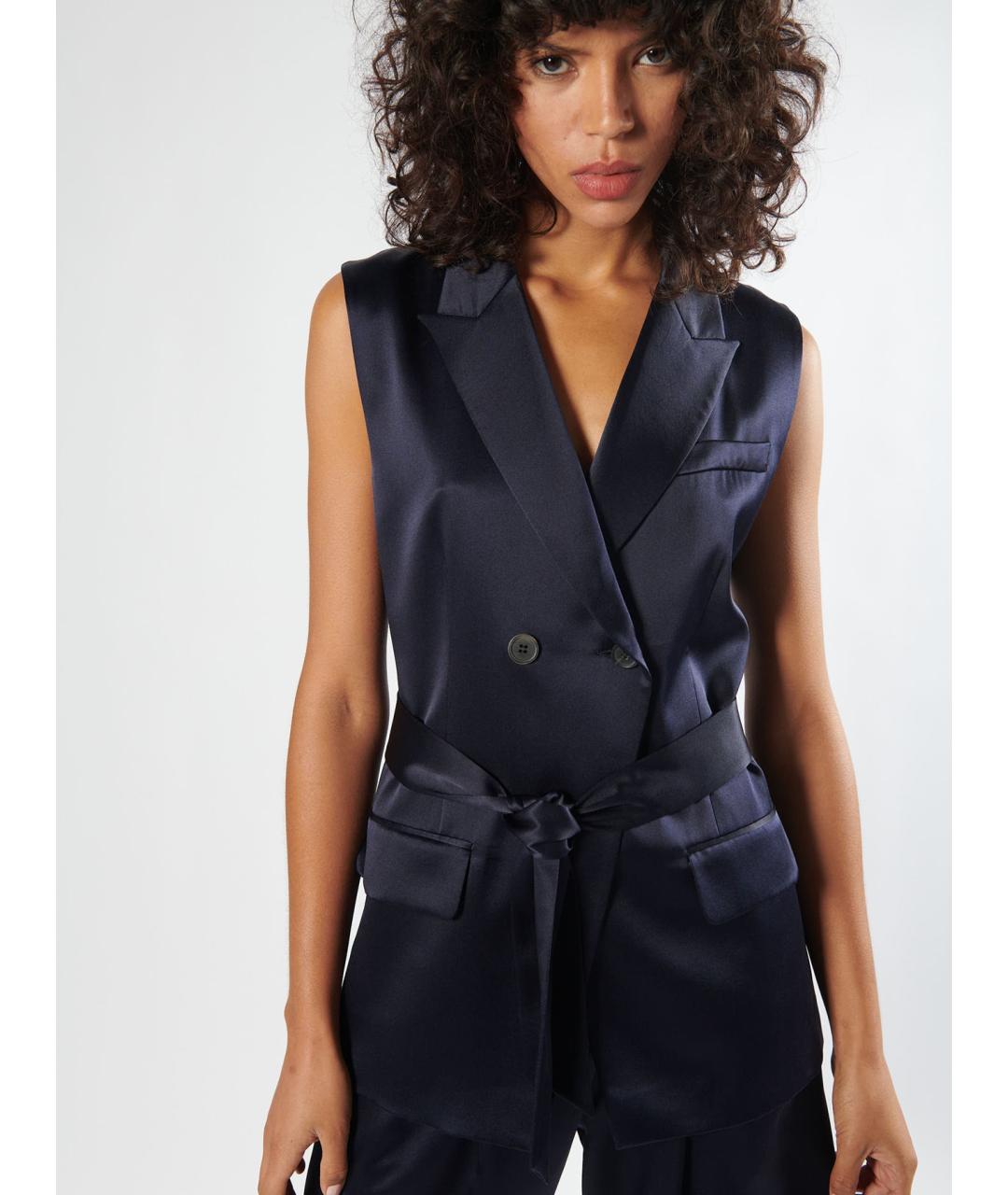 BARBARA BUI Темно-синий шелковый жилет, фото 3