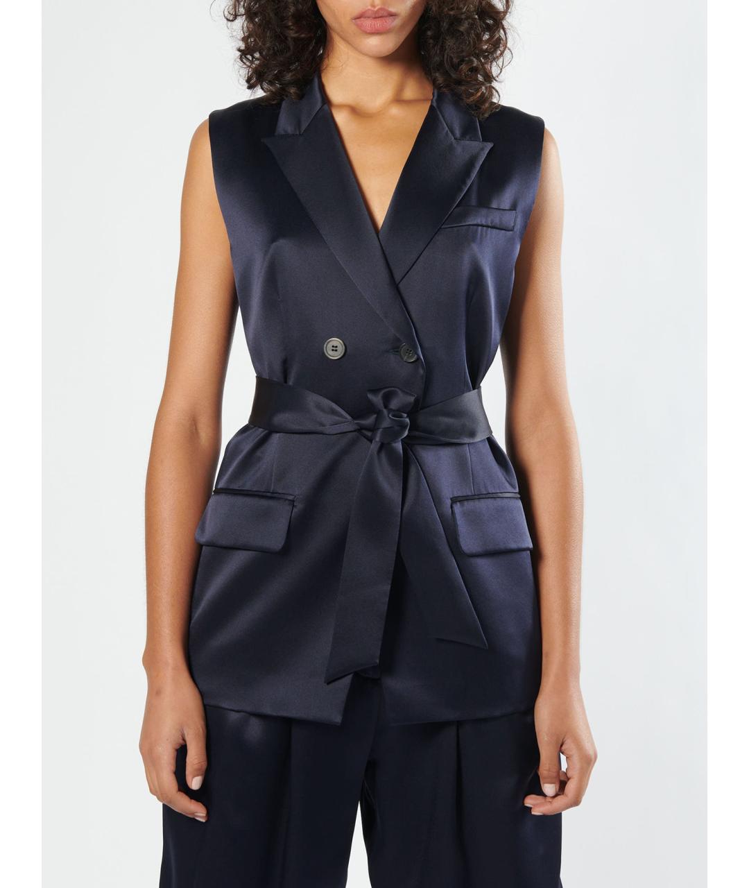 BARBARA BUI Темно-синий шелковый жилет, фото 5