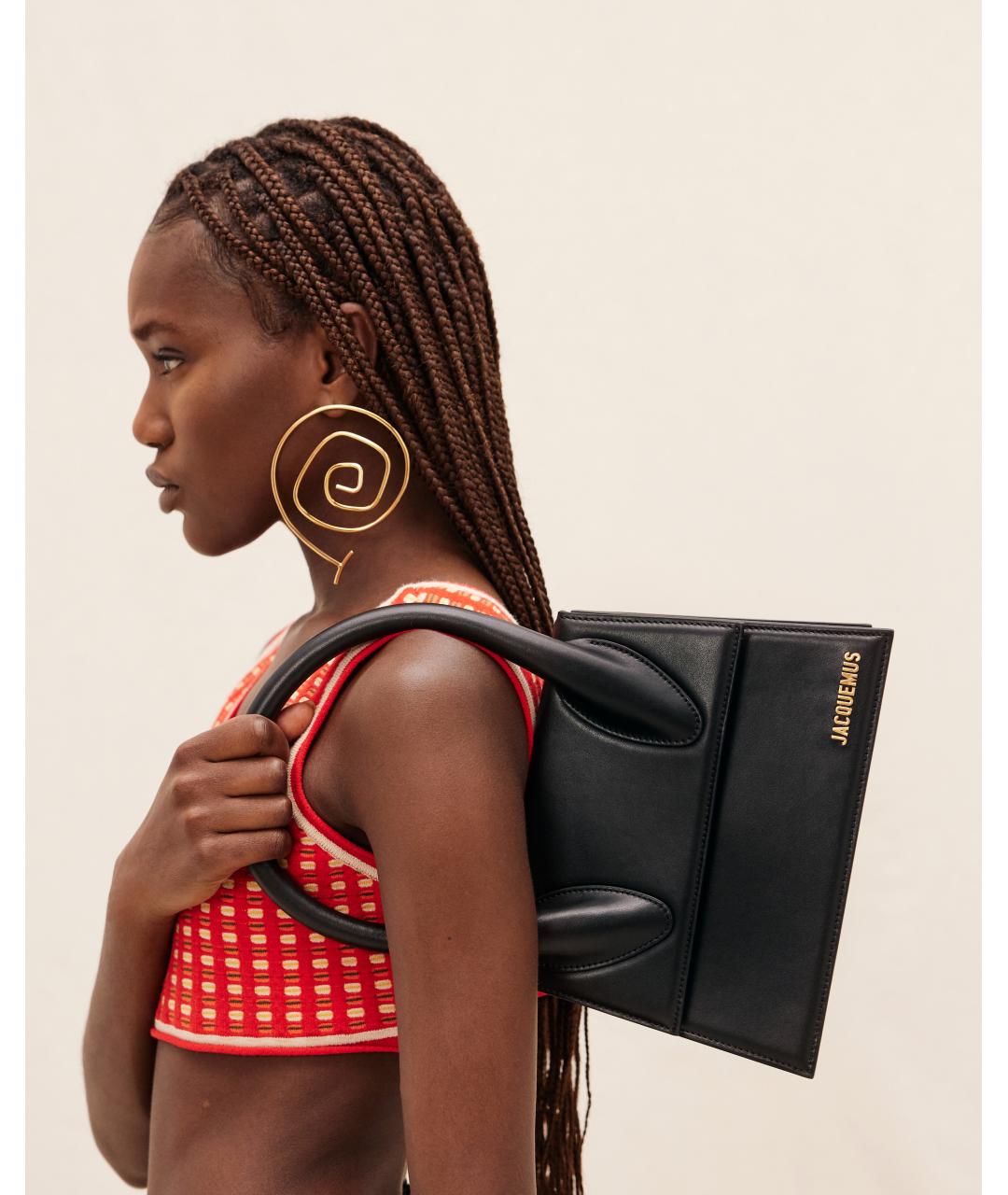 JACQUEMUS Черная кожаная сумка через плечо, фото 4