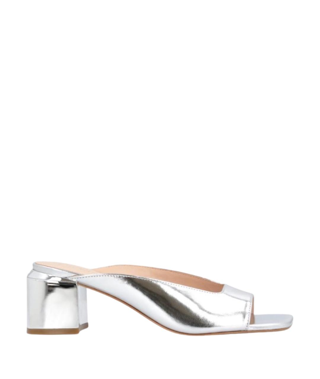 PINKO Серебряные кожаные шлепанцы, фото 1