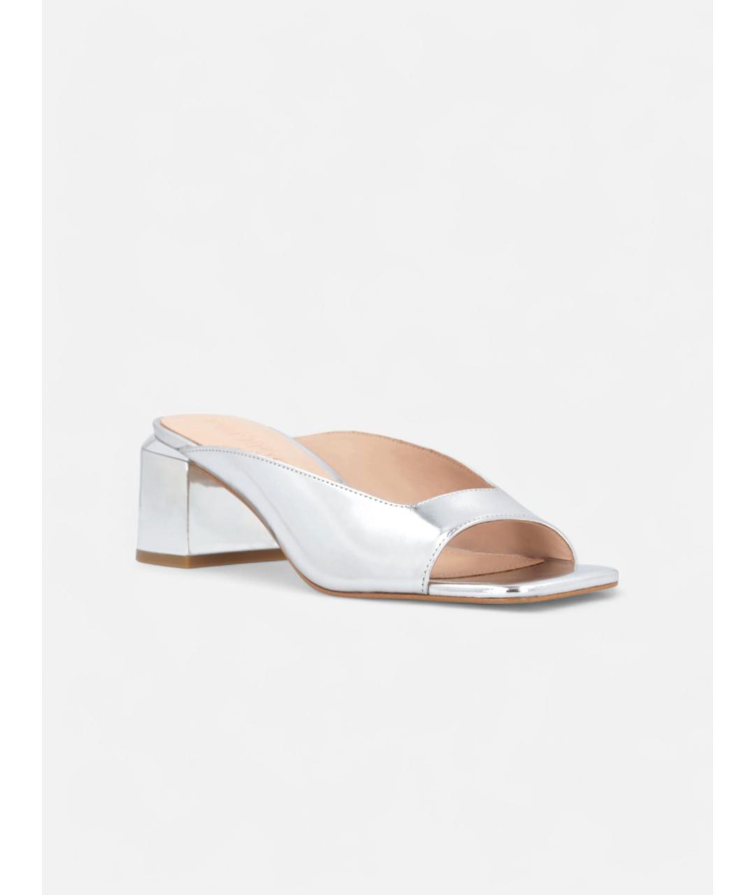 PINKO Серебряные кожаные шлепанцы, фото 2