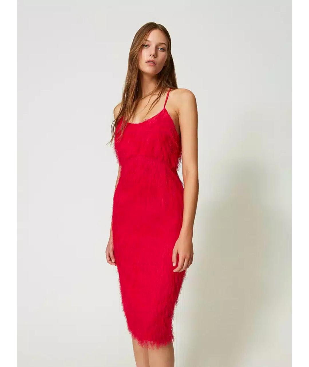 TWIN-SET Красное полиэстеровое коктейльное платье, фото 2