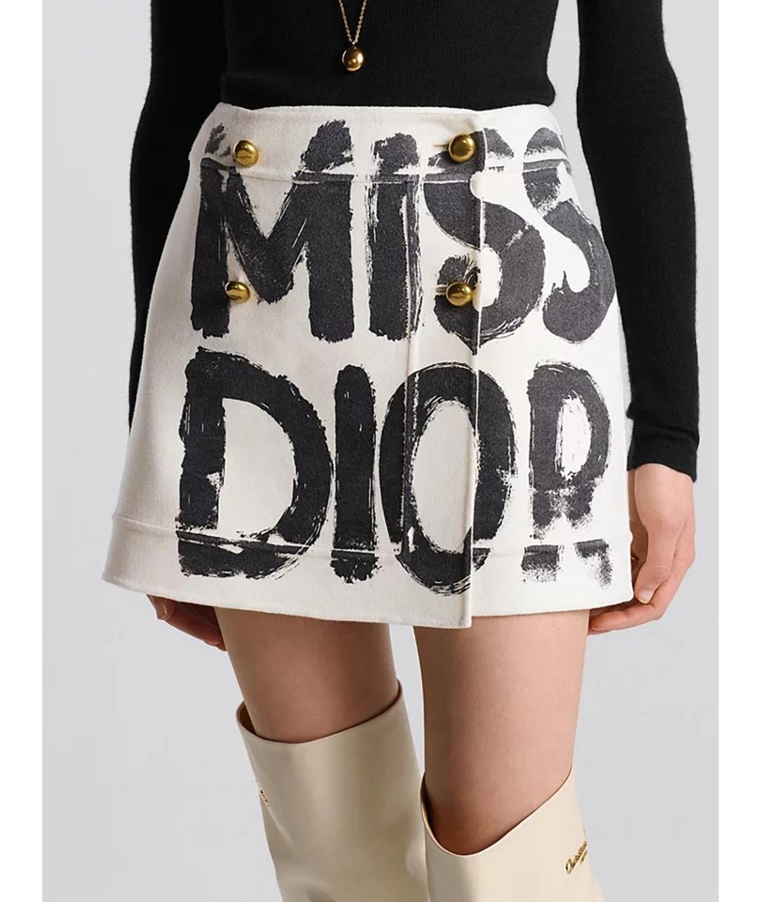 CHRISTIAN DIOR Белая шерстяная юбка мини, фото 3