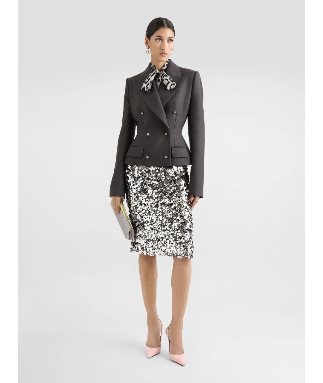 DOLCE&GABBANA Серебряная полиэстеровая юбка миди, фото 2