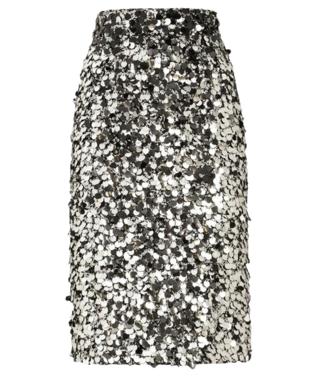 DOLCE&GABBANA Серебряная полиэстеровая юбка миди, фото 1