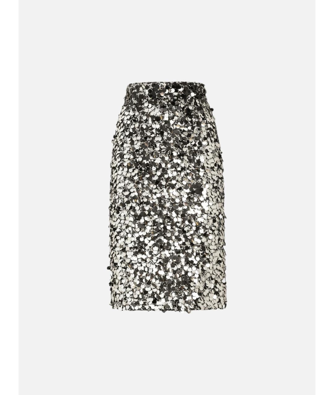 DOLCE&GABBANA Серебряная полиэстеровая юбка миди, фото 4