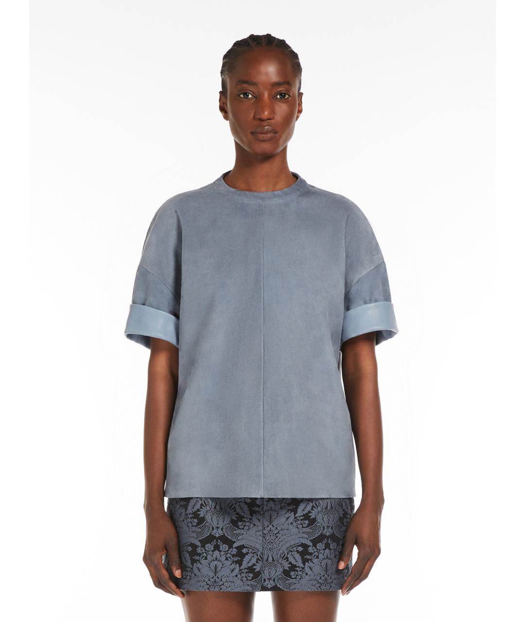 MAX MARA Синяя замшевая футболка, фото 3