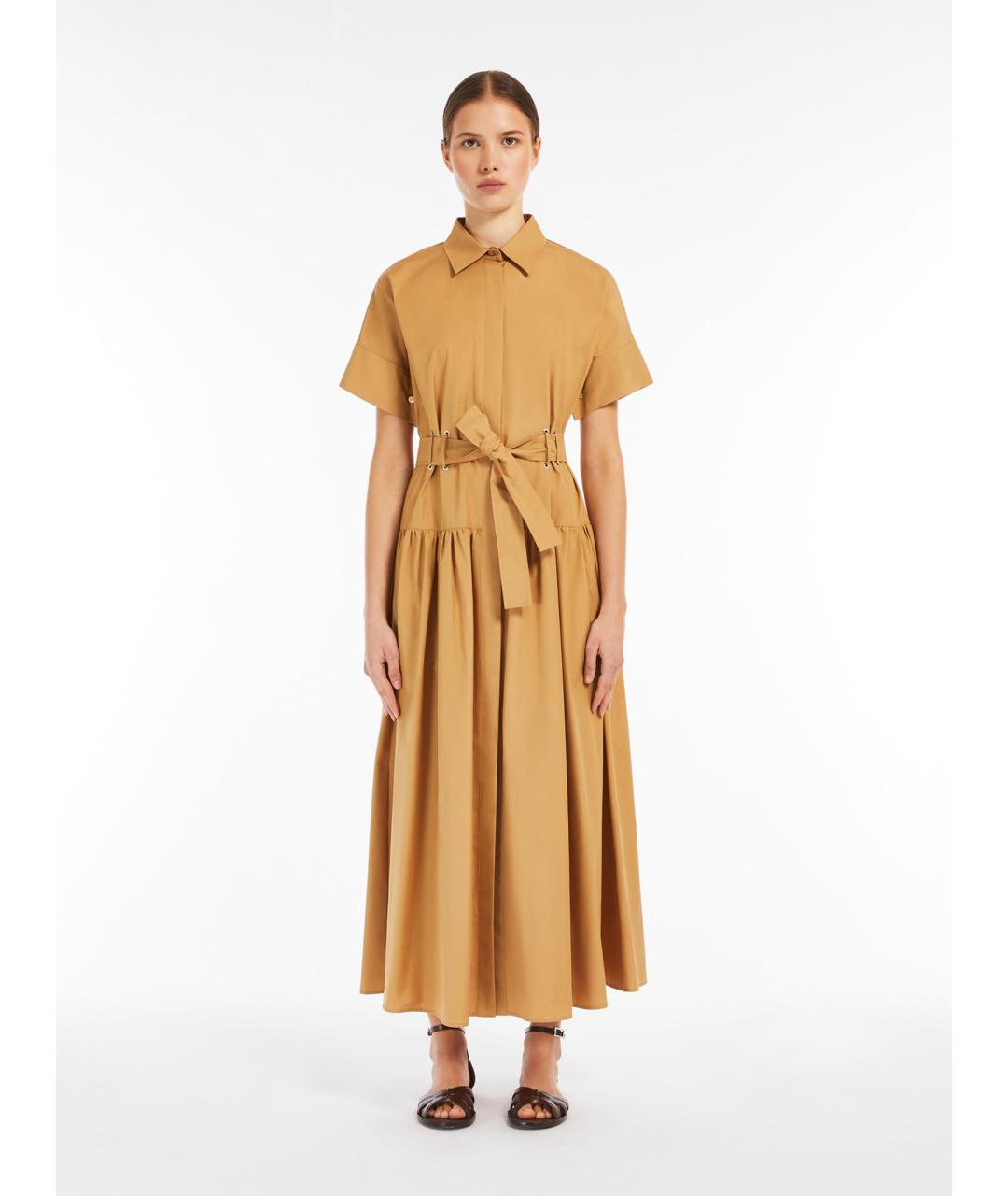 MAX MARA Горчичное хлопковое повседневное платье, фото 2
