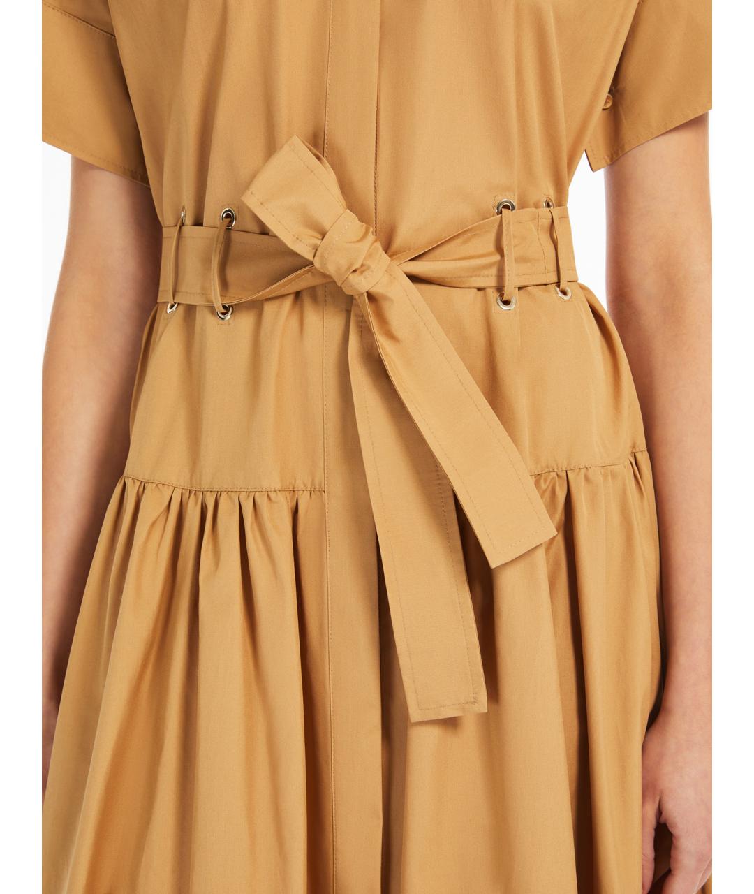 MAX MARA Горчичное хлопковое повседневное платье, фото 4