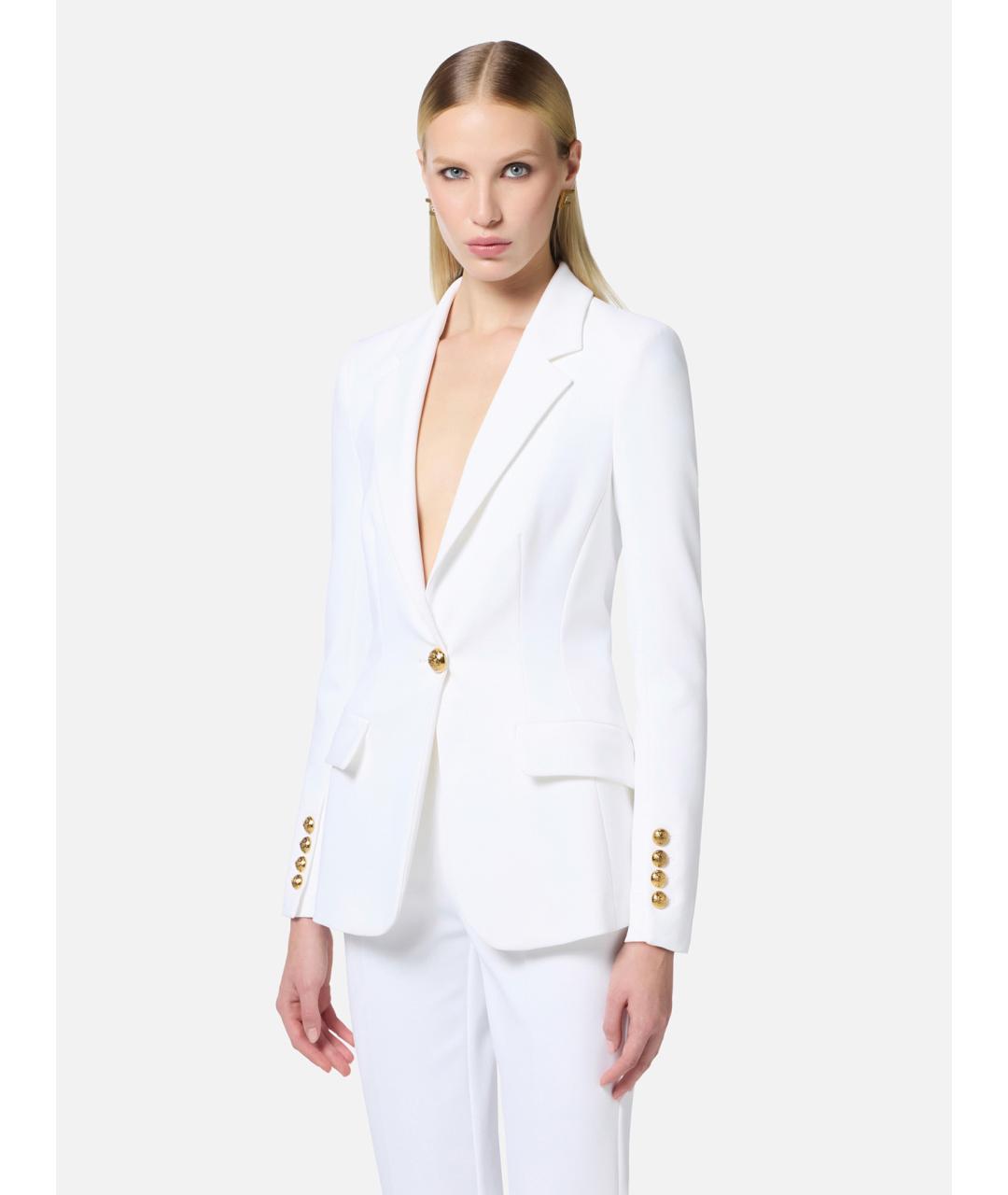 ELISABETTA FRANCHI Белый креповый костюм с брюками, фото 3