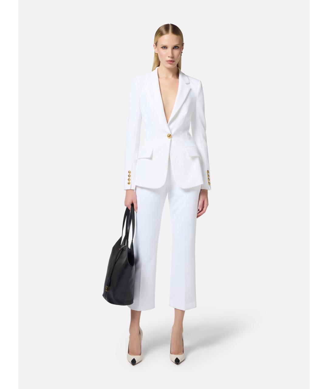 ELISABETTA FRANCHI Белый креповый костюм с брюками, фото 2