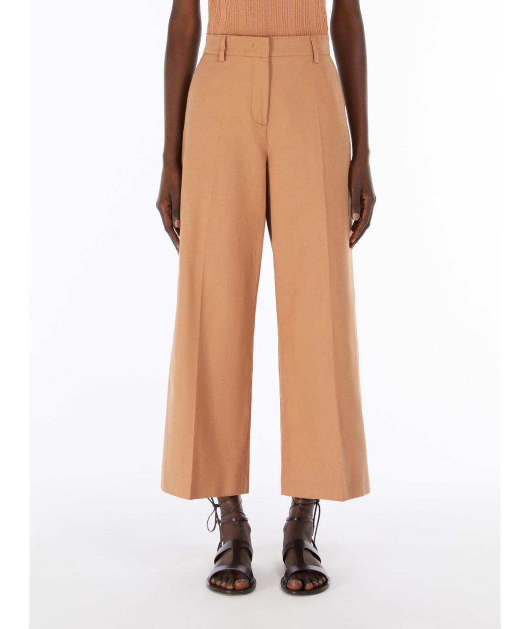 WEEKEND MAX MARA Бежевые хлопковые прямые брюки, фото 3