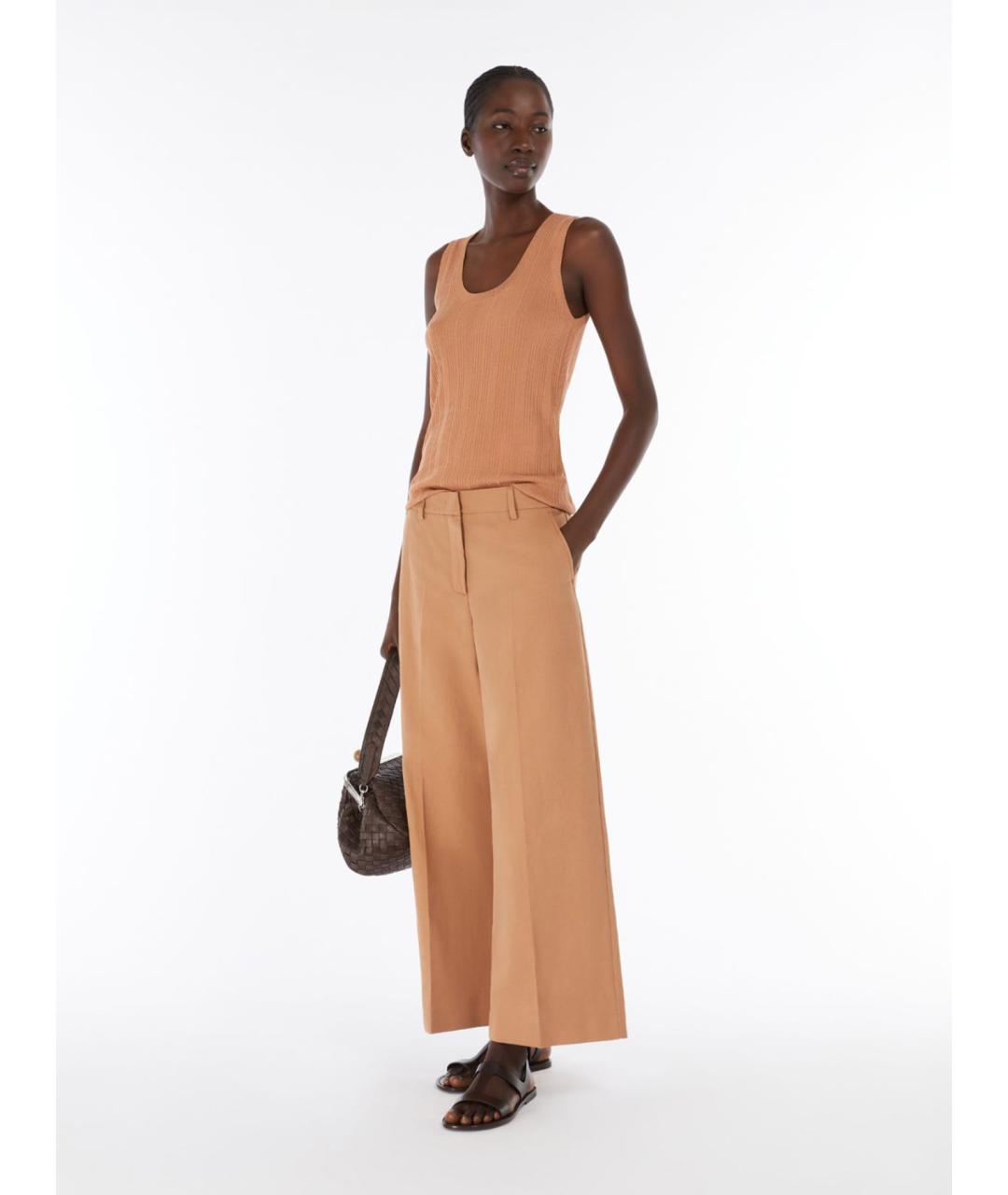 WEEKEND MAX MARA Бежевые хлопковые прямые брюки, фото 2