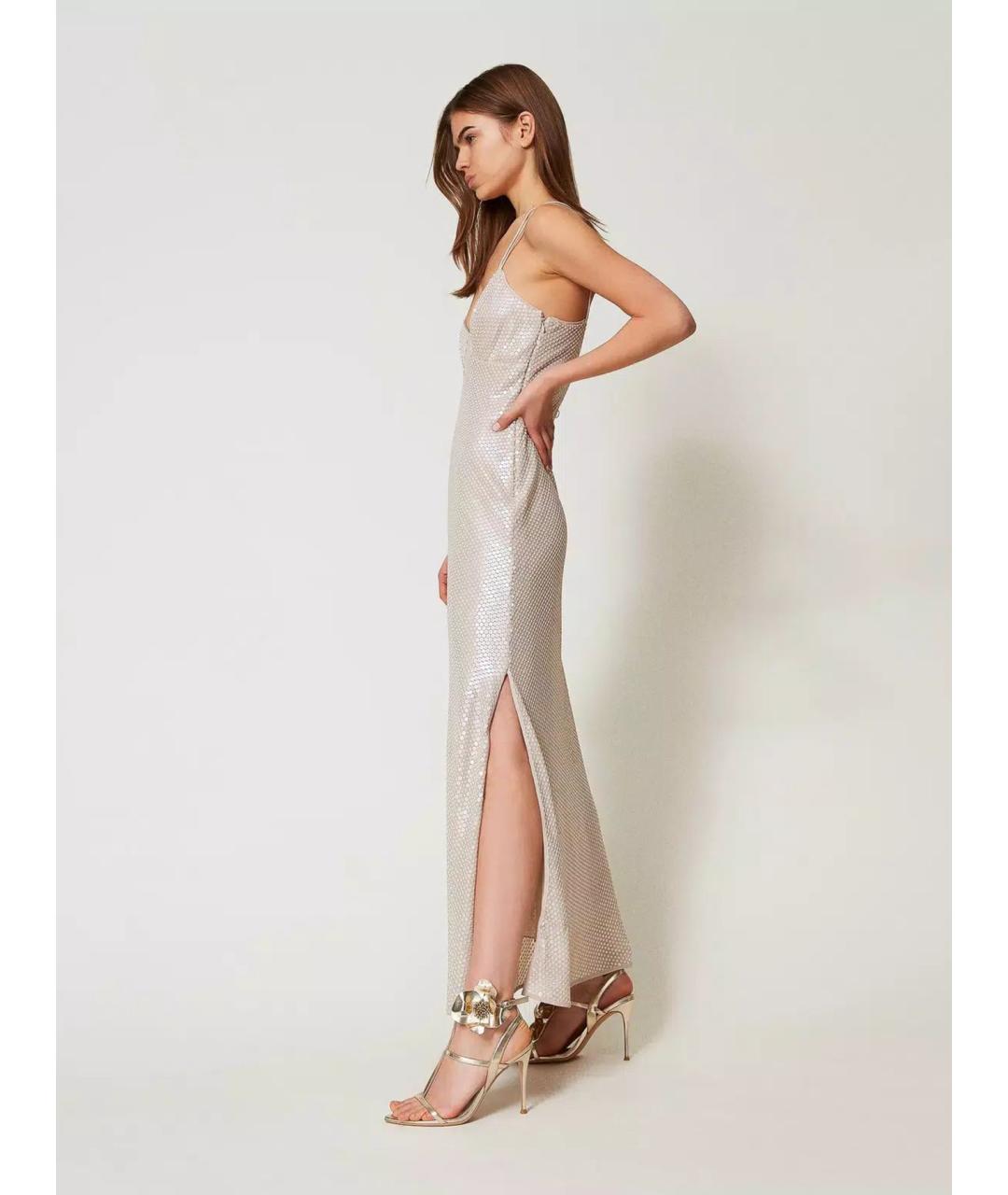 TWIN-SET Бежевое полиэстеровое вечернее платье, фото 3