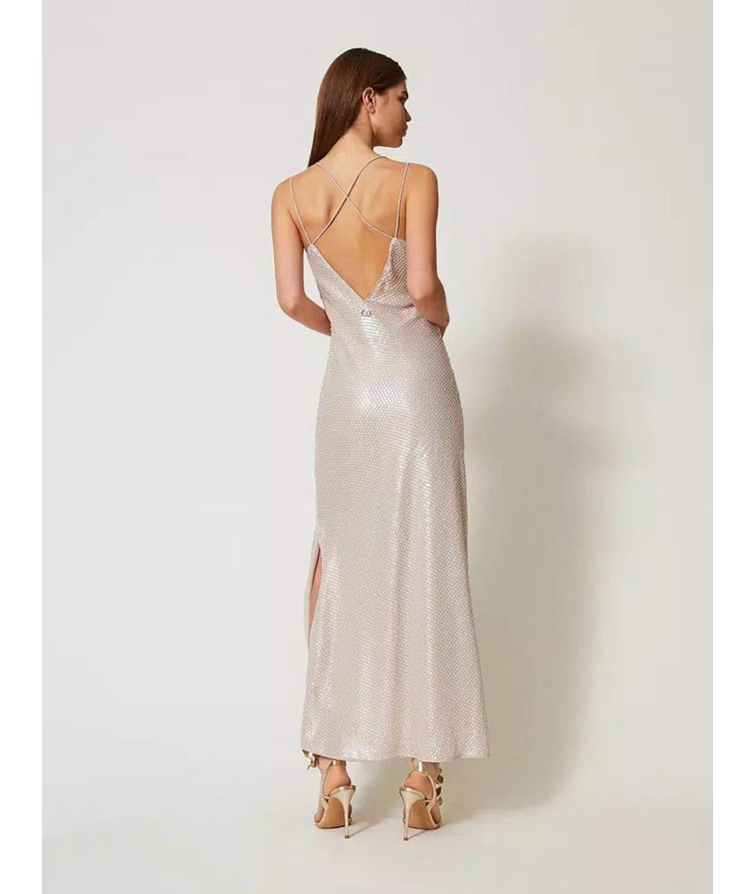 TWIN-SET Бежевое полиэстеровое вечернее платье, фото 4