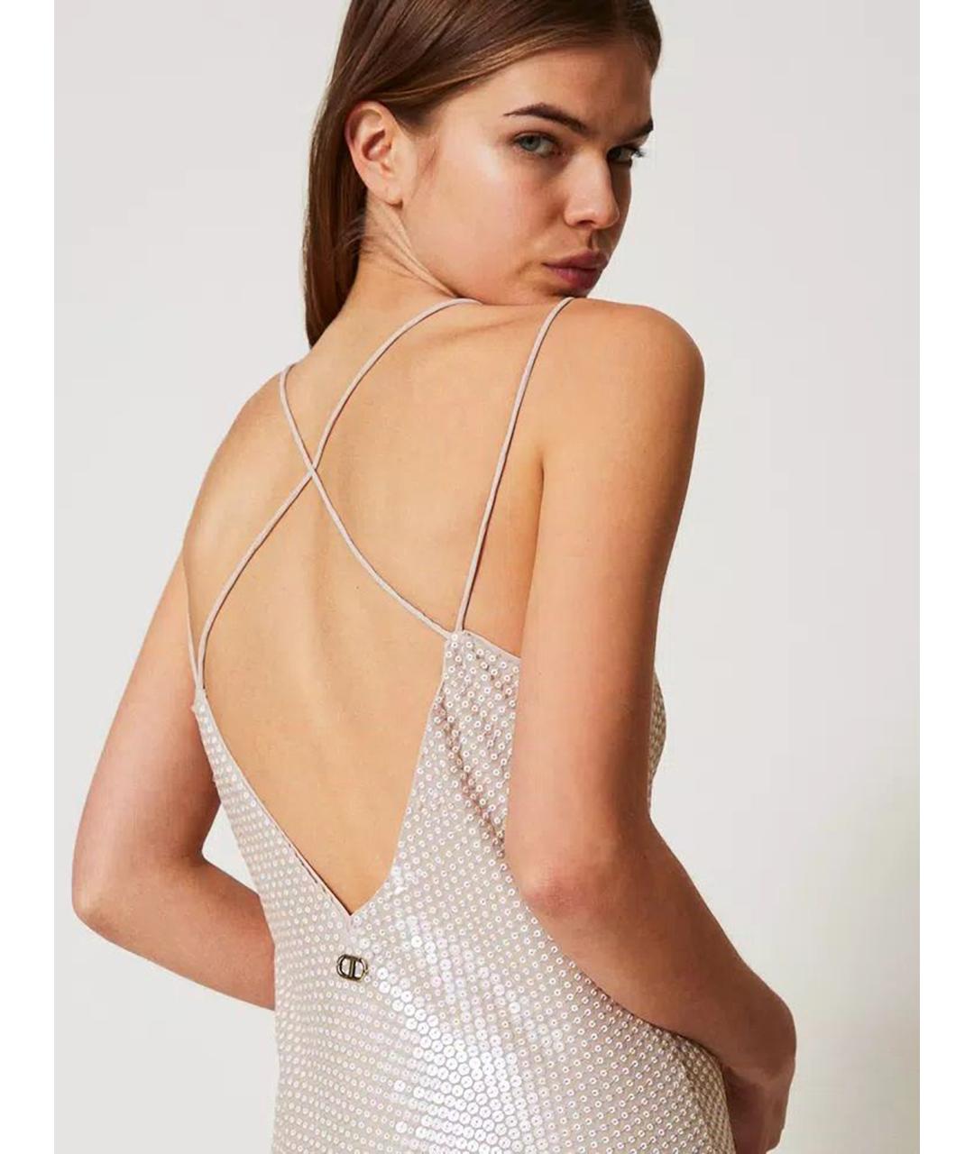 TWIN-SET Бежевое полиэстеровое вечернее платье, фото 5