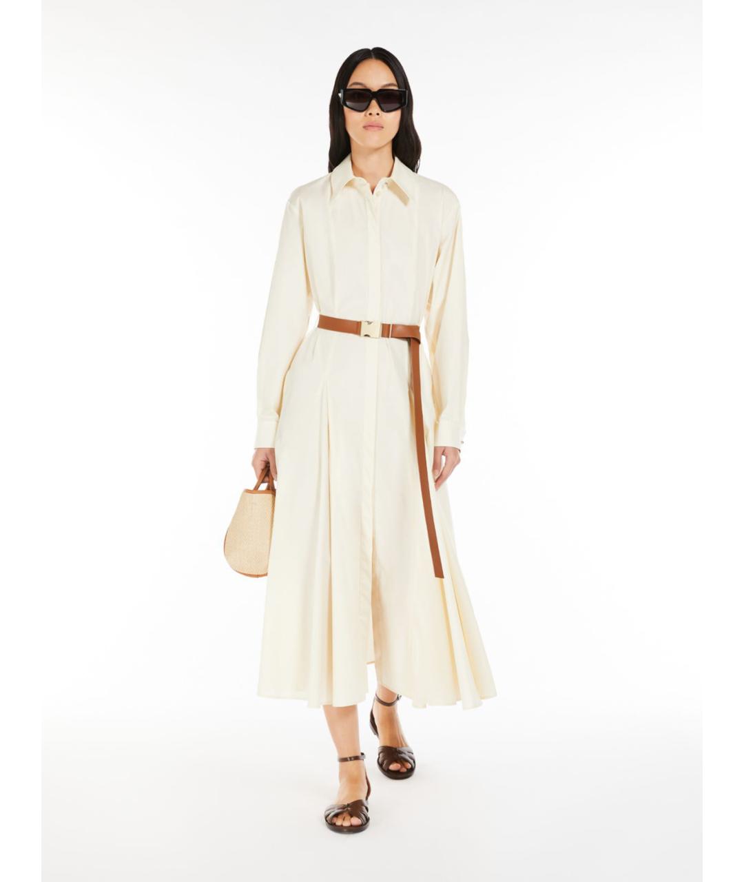 MAX MARA STUDIO Бежевое хлопковое повседневное платье, фото 3