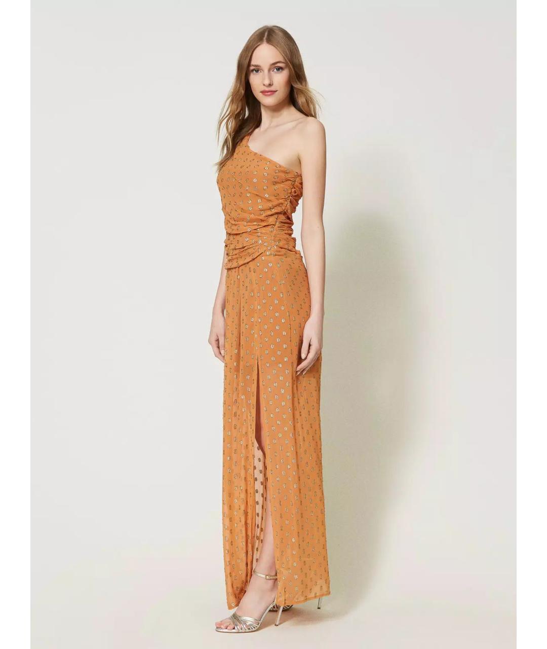 TWIN-SET Оранжевое вискозное платье, фото 3