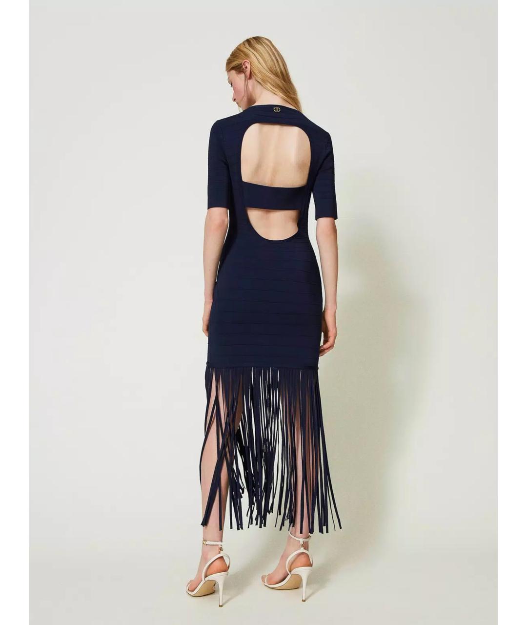 TWIN-SET Темно-синее вискозное повседневное платье, фото 5