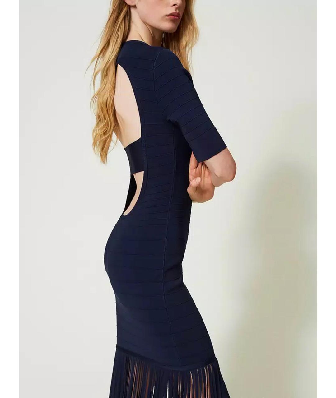 TWIN-SET Темно-синее вискозное повседневное платье, фото 2
