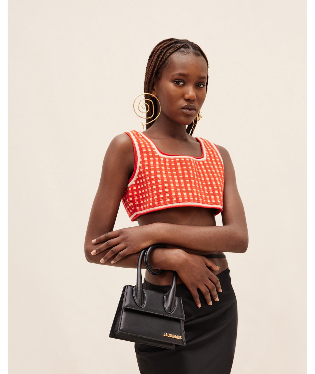 JACQUEMUS Черная кожаная сумка с короткими ручками, фото 2