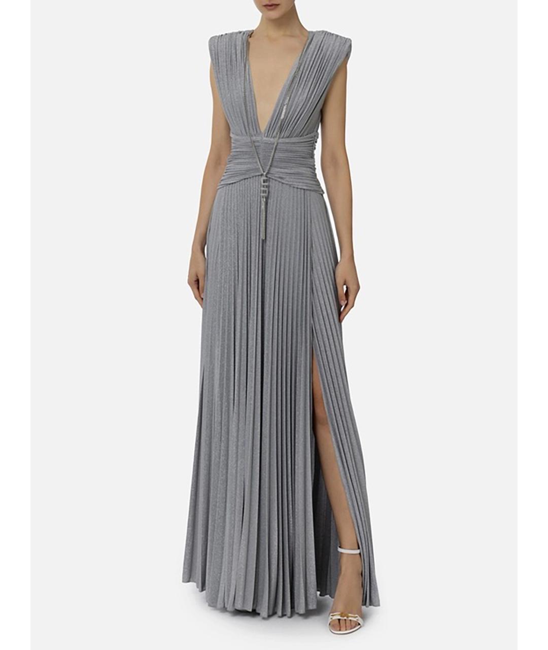 ELISABETTA FRANCHI Серебряное вискозное вечернее платье, фото 2