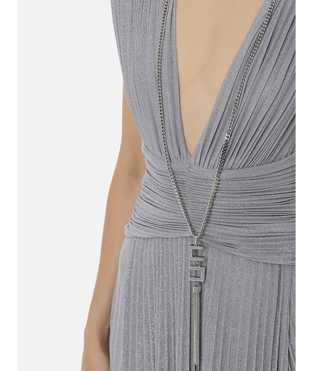 ELISABETTA FRANCHI Серебряное вискозное вечернее платье, фото 3