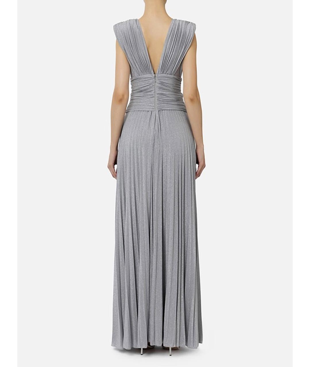 ELISABETTA FRANCHI Серебряное вискозное вечернее платье, фото 4