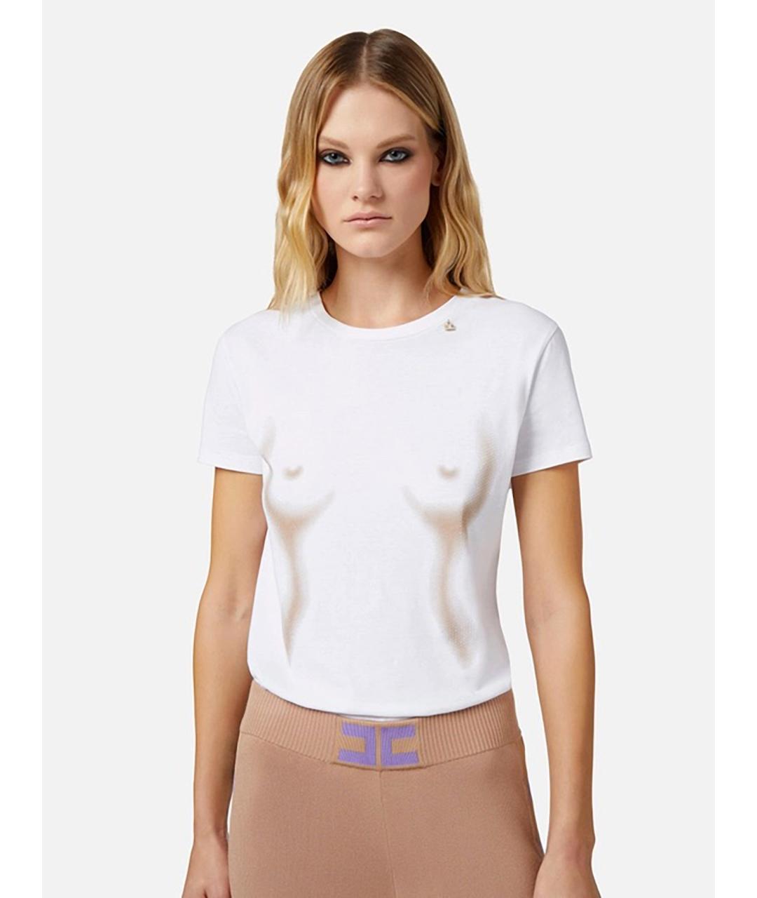 ELISABETTA FRANCHI Белая хлопковая футболка, фото 3